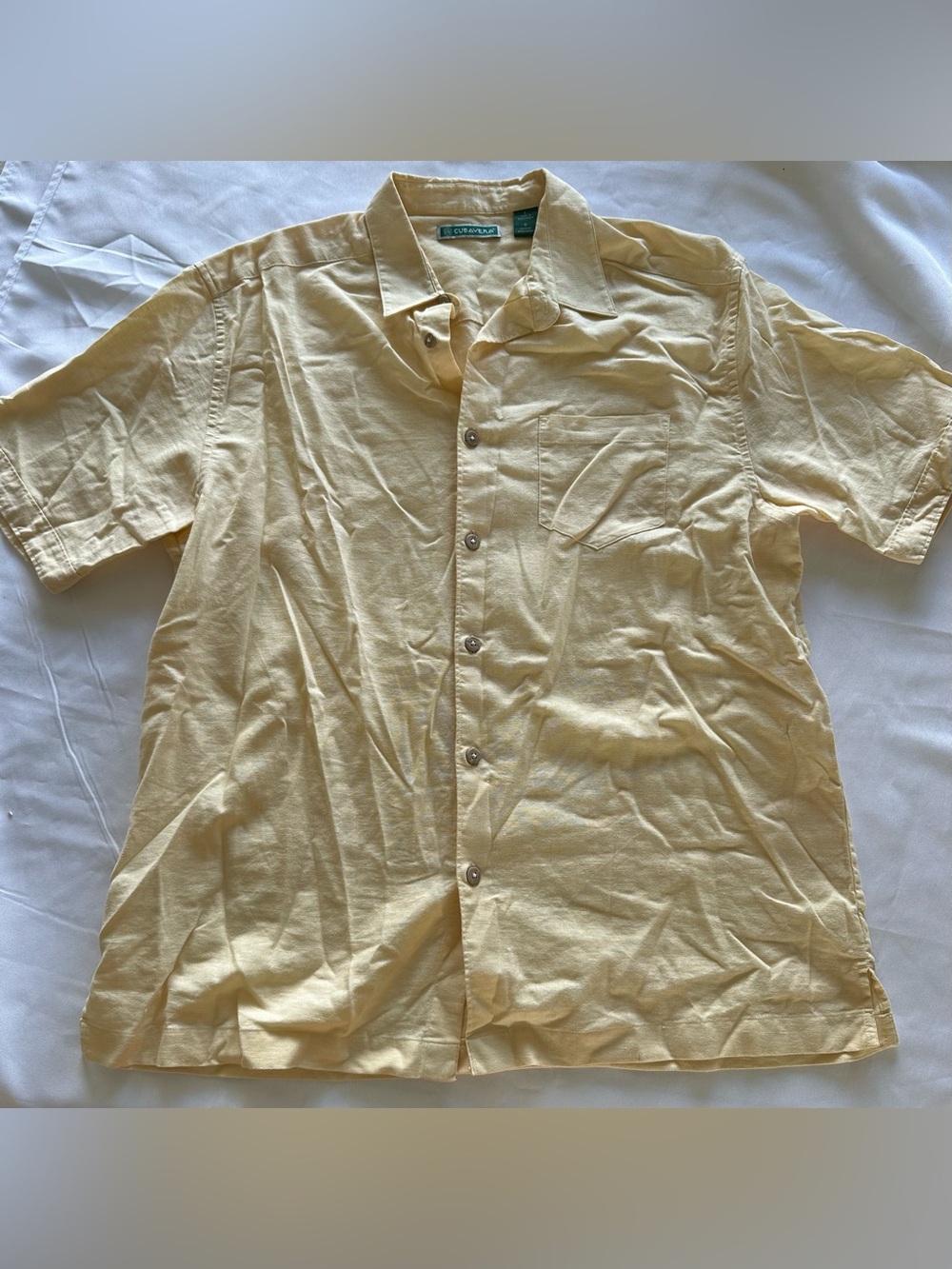 Cubavera Pale Yellow Linen Short Sleeve Shirt
